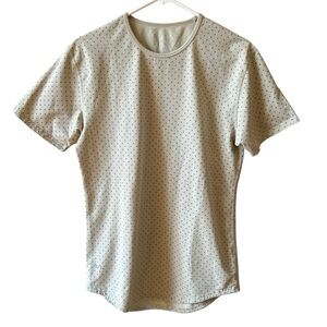 BYLT BASICS DROP CUT HEM LUX POLKA DOTS CREW SHIRT 4 WAY STRETCH CASUAL …